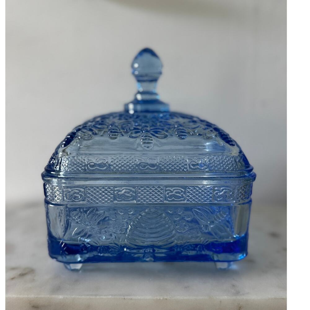 Indiana Glass Regal Blue Bee Box